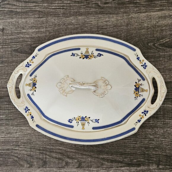 WH Grindley & Co England Serving Dish Chelsey Ivory Blue White Yellow Floral VTG - Picture 3 of 16